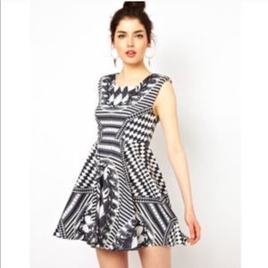 ASOS Black and White Ginger Fizz Skater Dress